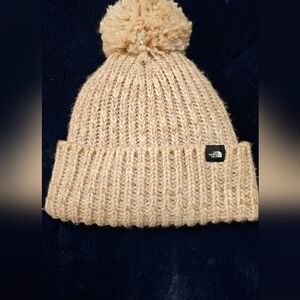 The North Face Kids Girl Pom Beanie - Light Pink, Cream, Brown. One Size